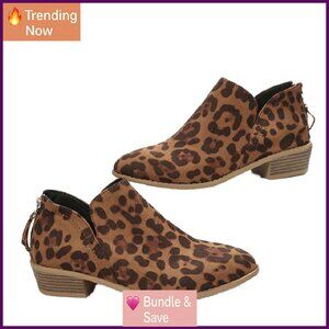 Women's Ankle Booties Low Heel V-Cut Chunky Block Stacked Heel Shoes